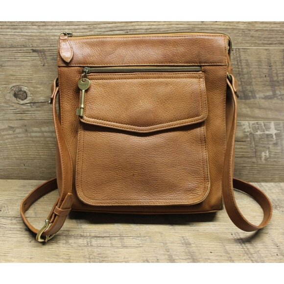 Fossil 1954 women's brown full grain leather crossbody satchel bag - Picture 1 of 16